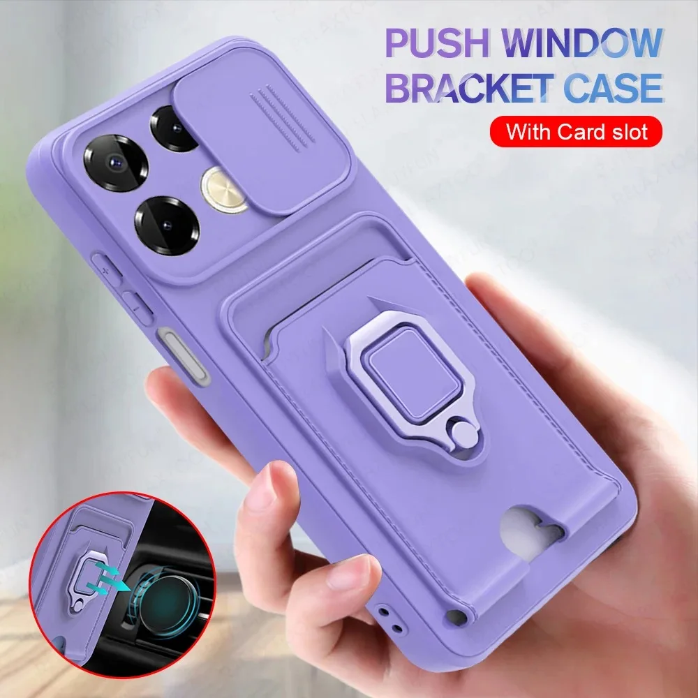 Soft TPU Wallet Phone Case for Infinix Note 40 Pro Plus 4G 5G Car Magnet Holder Ring Push Pull Camera Shockproof Protect Cover
