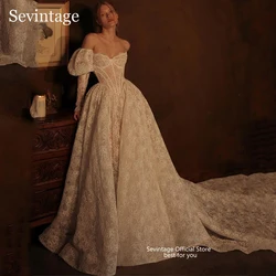 Sevintage Luxury Lace Wedding Dresses 2024 Off the Shoulder Long Sleeves Bridal Gown Chapel Train Customized Vestidos De Novias