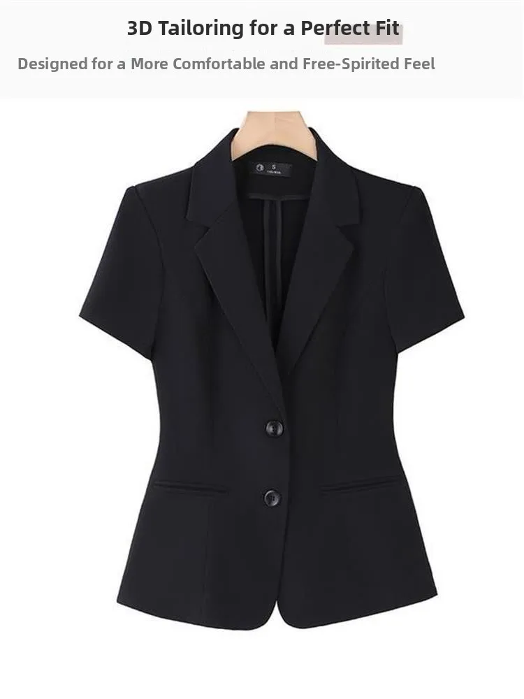 Black Short Sleeve Suit Jacket for Women Summer Work Interview Thin Professional Small Size Suit Set Business Attire