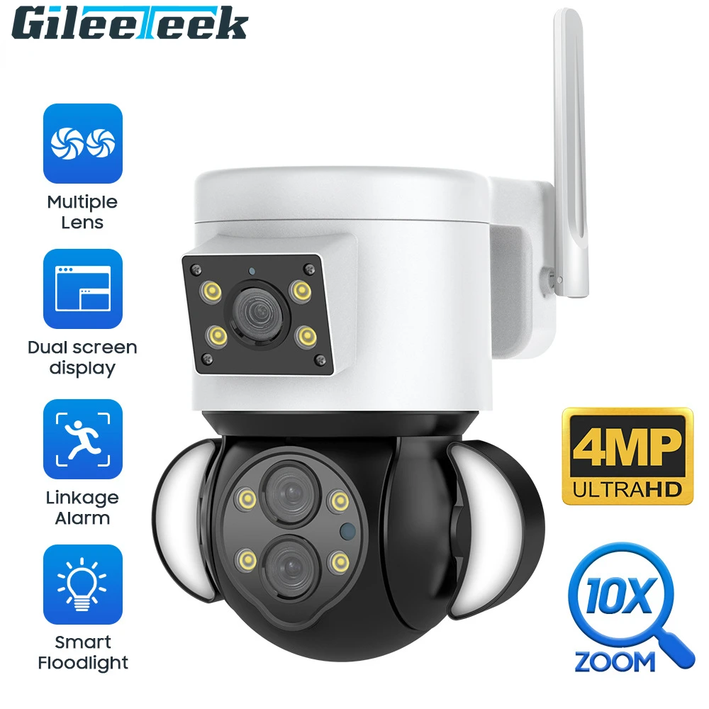 

Floodlight Camera 10X Optical Zoom 4MP Dual Lens PTZ Dual Camera Smart Floodlight Camera Two waye Alarm Motion Tracking Camera