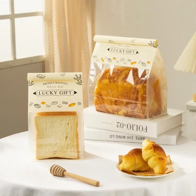 Roll Edge Bread Toast Packaging Bag Kraft Paper Biscuit Snacks Transparent Small White Window Baking Storage Bags Oil-proof