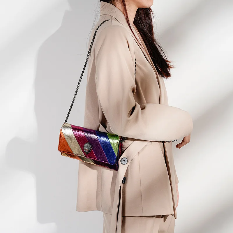 Tas ponsel wanita, dompet pelangi warna-warni kepala elang, tas selempang kasual Mini, dompet kualitas tinggi