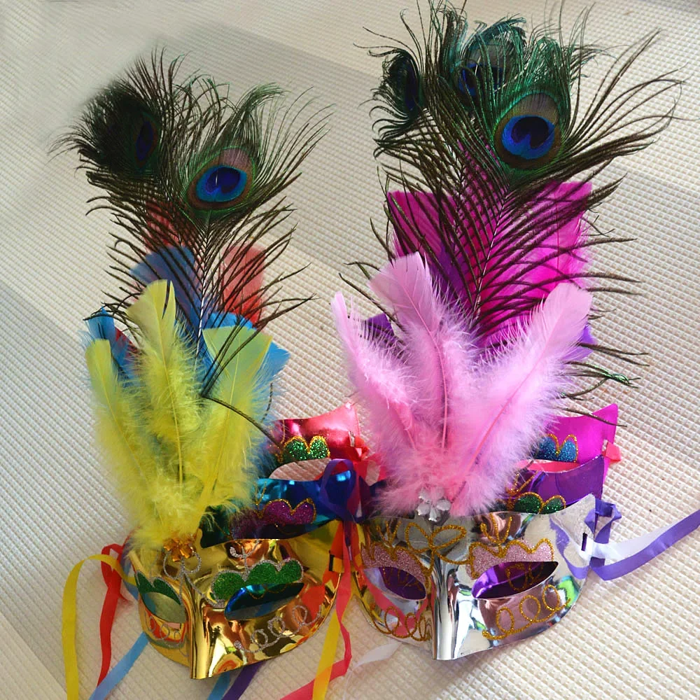 20pcs Women Girls Peacock Feather Mask Bar Half Face Masks Masquerade Performance Props Birthday Wedding Party Favors