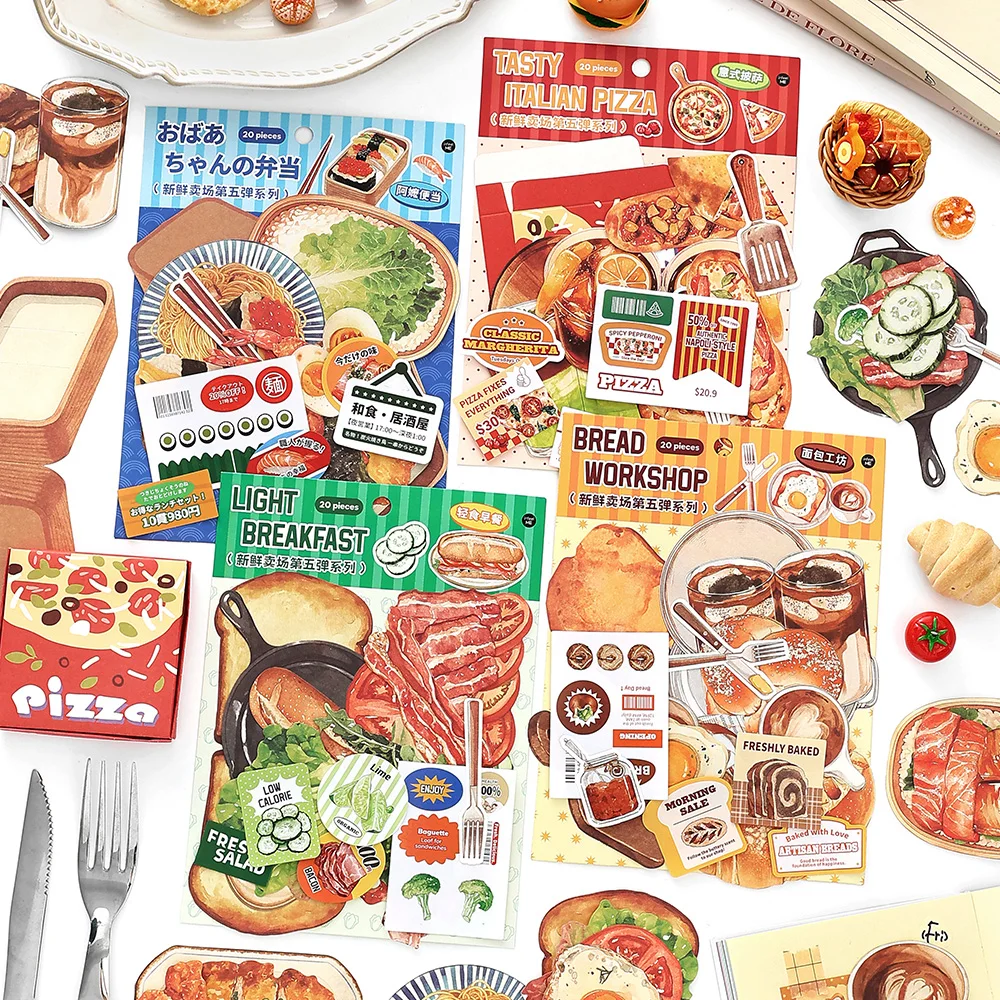 20sheets/bag Fifth Material Pack Snacks Desserts Fruits Daily Life Items Pattern Folding Notes for Message Paper Greeting Cards