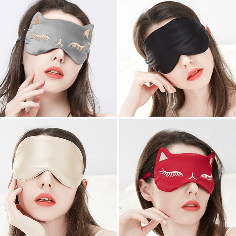 

Silk Eyeshade Cat Ice Compress Ice Bag Patch Eyeshade for Woman (Without Ice Piece, Adjustable Buckle Black)