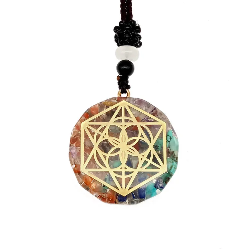 Gift,Colorful crushed stone resin necklace natural stone polygonal geometric pendant DIY jewelry trend