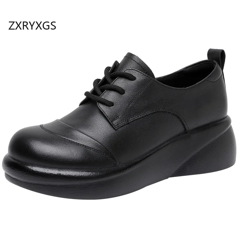 

ZXRYXGS Cross Straps Top Cowhide Women Real Leather Shoes Elegant Comfortable Wedges Mid Heels Large Size Single Shoes New 2025