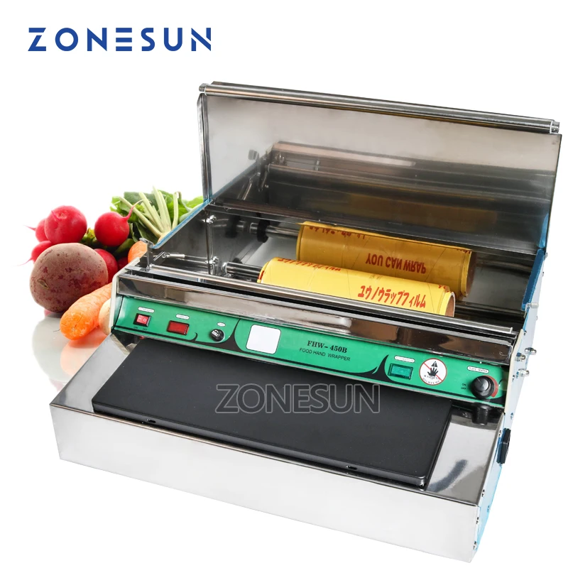 

ZONESUN sealing machine Stainless steel cling film sealing Food fruit vegetable fresh film wrapper, cling film sealer packaging