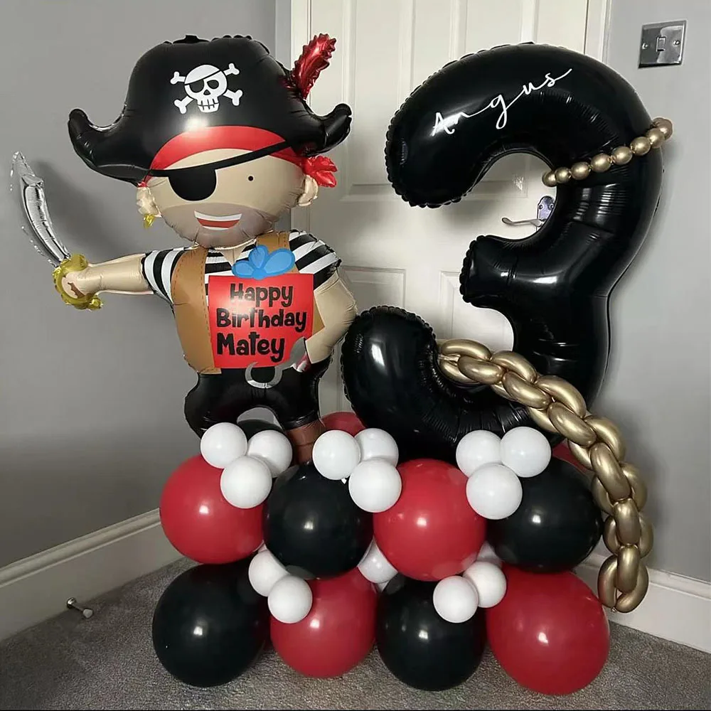 

37Pcs Pirate Ship Balloons Set with 30inch 0-9 Number Balloon Boy Birthday Party Decoration Baby Shower Halloween Decor Globos