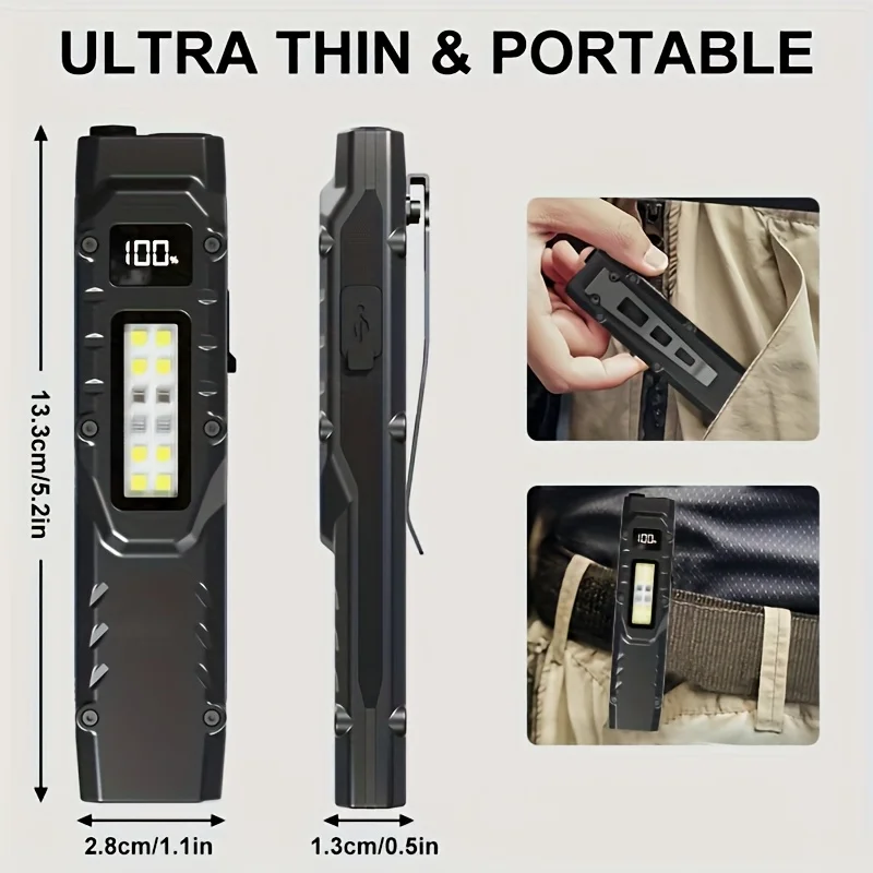 

Tactical Flashlight Type-C USB Rechargeable Work Light with Digital Power Indicator High Quality Torch for Camping Emergencies