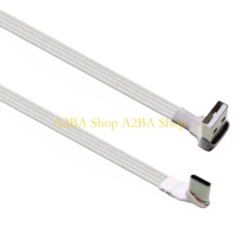 A2BA White USB To Type C Flat Charging Cable 90 Degree Angled Connector For Phones Tablets Gaming Devices 20cm To 300cm