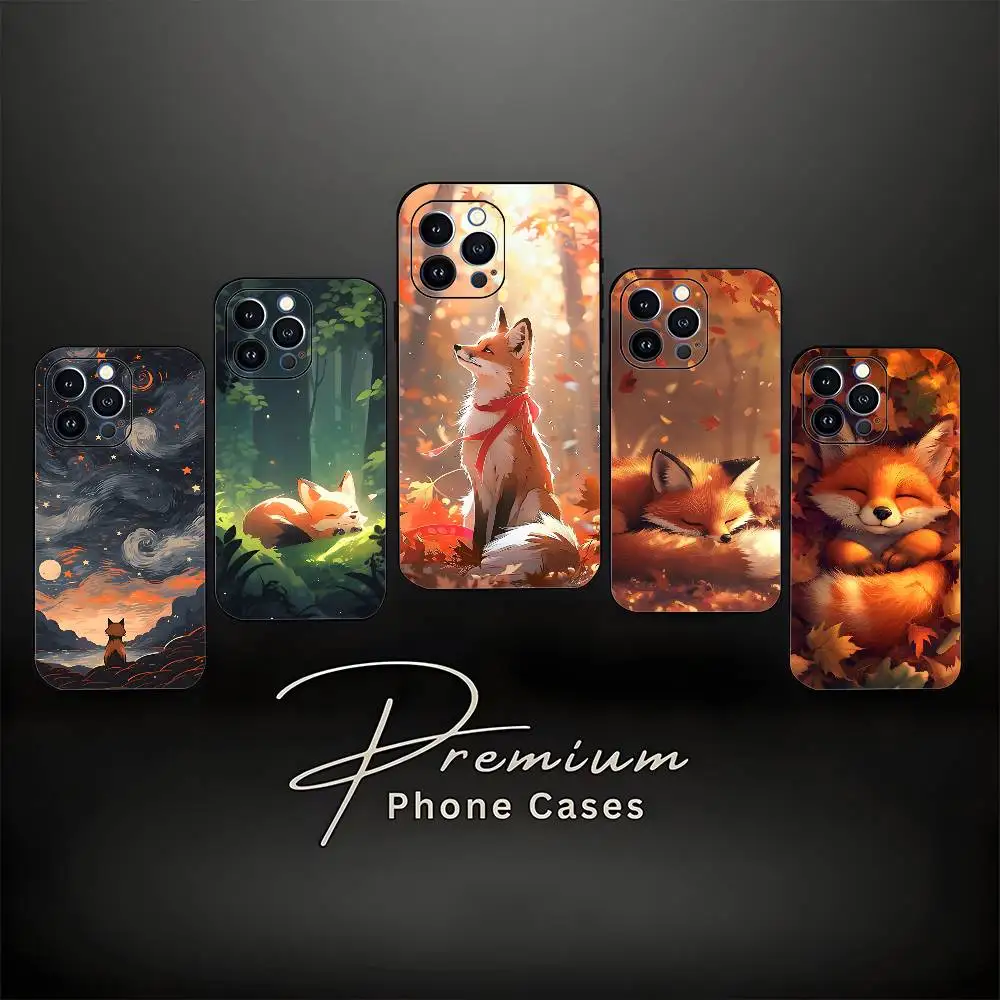 

Cute cartoon fox Phone Case For iPhone 16,15,14,13,12,11 Plus,Pro Max,XS,X,XR,SE,Mini,8,7,Soft Silicone Black Cover