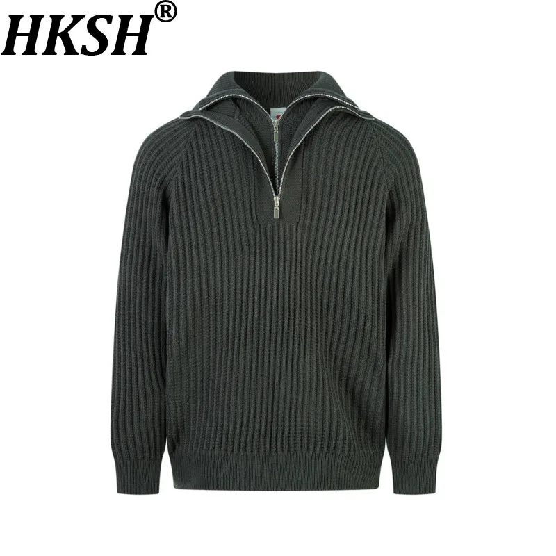 

HKSH осенний новый простой однотонный искусственный двухсекционный свитшот с ленивым нишевым дизайном вязаный уличный модный свободный свитер HK14527