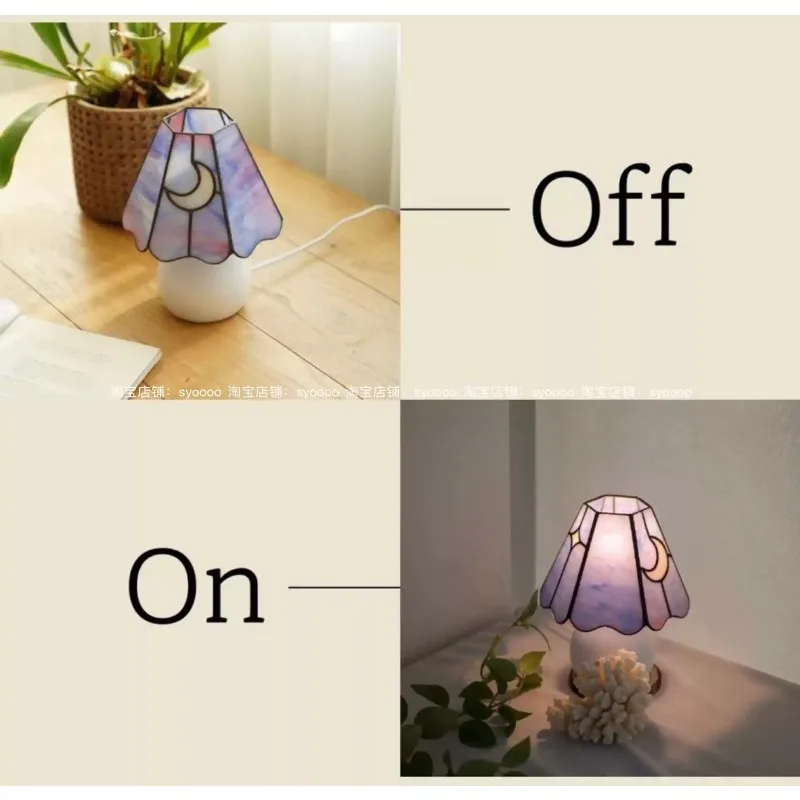 Everbright Store Moon Table Lamp Stained Glass Retro American Cute High-value Lamps