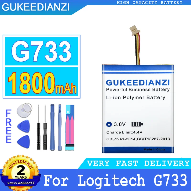 1800mAh GUKEEDIANZI Battery For Logitech G733 LightSpeed 3 Wire Plug Big Power Bateria