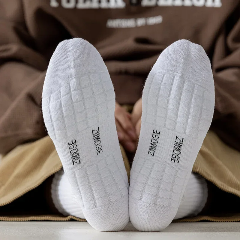 5pairs Socks Men's Cotton Deodorant Winter Towel Bottom with Velvet Mid-tube White Stockings Thickened Sports Basketball Socks