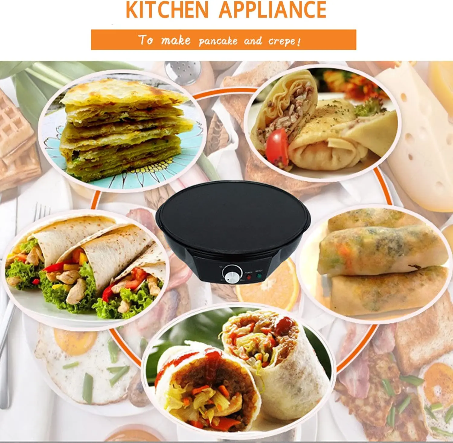 Pancake Griddle, Electric Crepe Maker, Dual Use for Blintzes Eggs Pancakes Portable Adjustable Temperature Settings Summer Break