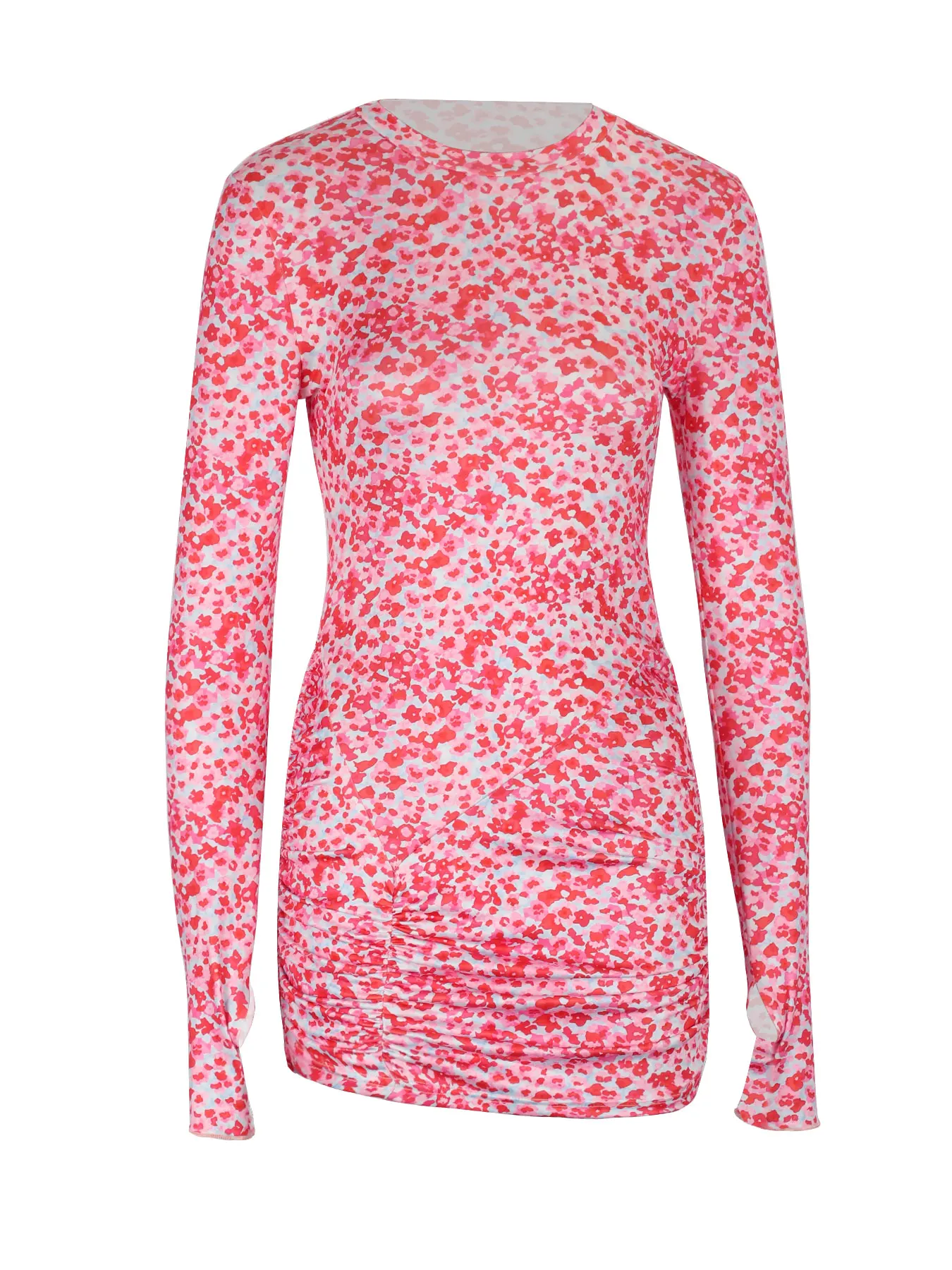 

AODEBIAO Women Long Sleeves Mini Dress Elegant Party Autumn Print Y2K O-Neck Dresses Female Fashion Casual Folds Bodycon Dresses