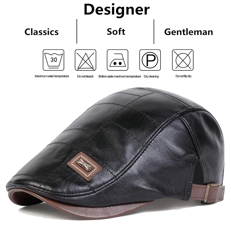 Men Retro Pu Leather Newsboy Caps JAMONT Labeling British Painters Hats Spring Autumn Side Adjustable Flat Cap Hip Hop Berets