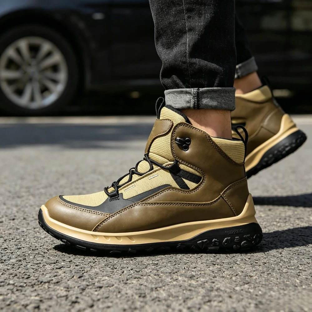 High Top Leather Shoes Men Luxury Brand Original Designer Trendy Mesh Patchwork Sneaker Street Hip Hop Harajuku Boots Cool 2026