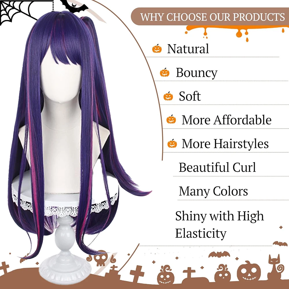 Anime Oshi Noko Hoshino Ai Cosplay Synthetic Hair 28-Inch Purple Highlight Dyed Halloween Carnival Daily Party High-Quality Wig
