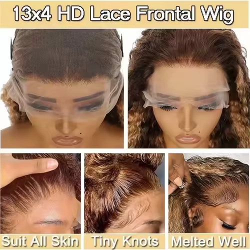 30 Inch Curly Highlight Ombre Lace Front Wig Human Hair Wigs Colored Deep Wave 13X6 Hd Lace Frontal Wig Pre Plucked 250 Density - Image 5