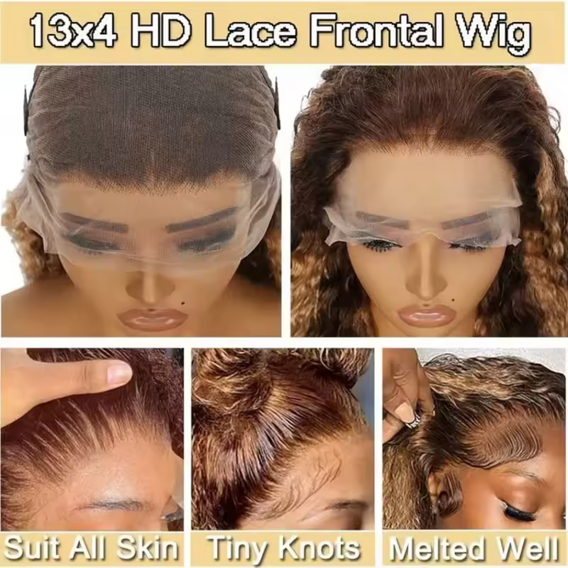 30 Inch Curly Highlight Ombre Lace Front Wig Human Hair Wigs Colored Deep Wave 13X6 Hd Lace Frontal Wig Pre Plucked 250 Density - Image 5