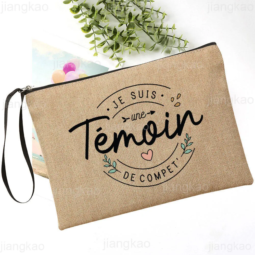 French Print Linen Zipper Bags Bridesmaid Cosmetic Case Wedding Witness Gift Female Neceser Toiletry Organizer Makeup Bag Beauty