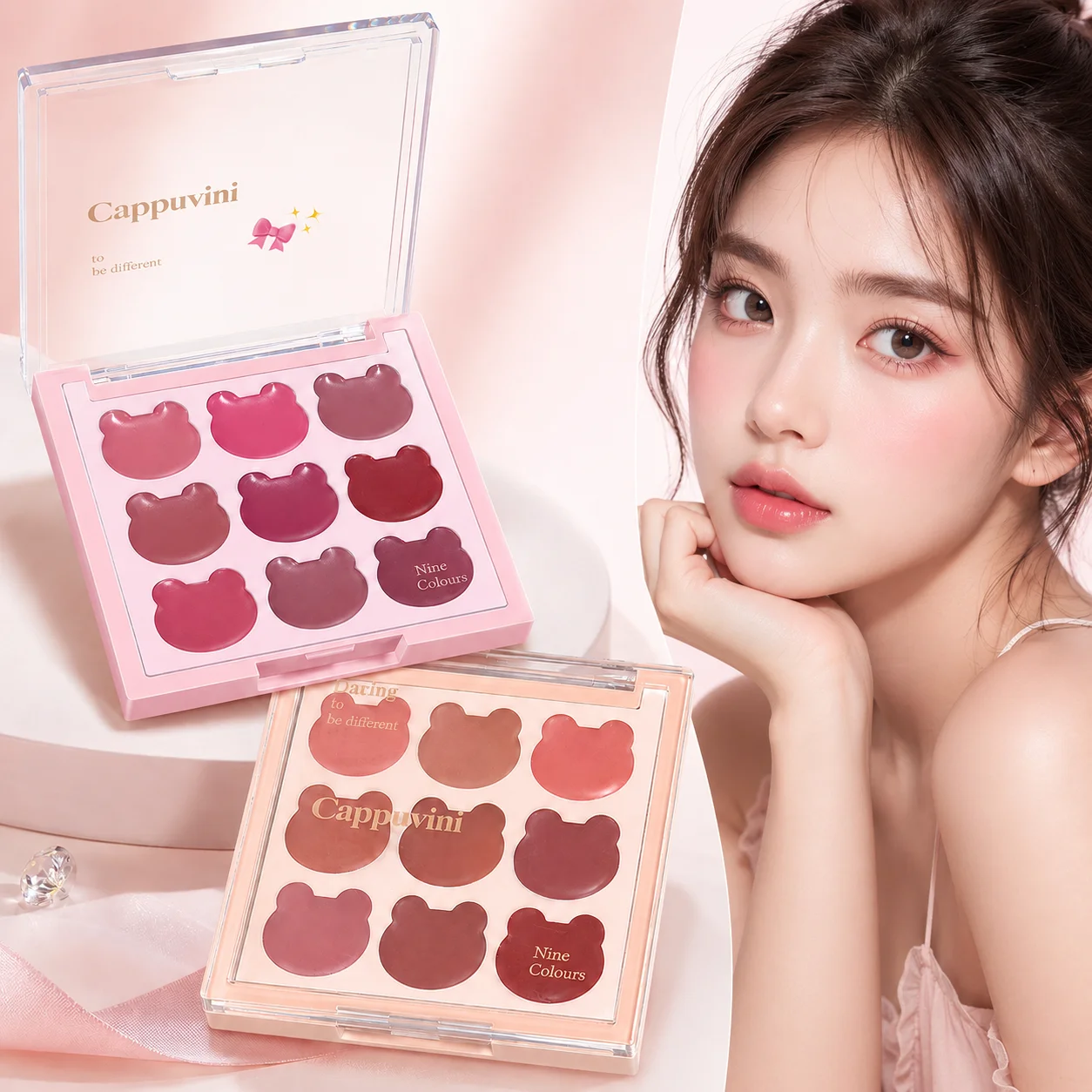 Cappuvini 9 Colors Velvet Lip Mousse - Matte & Natural Finish, Long-Lasting Non-Drying, Cute Bear Design for Youthful Look,