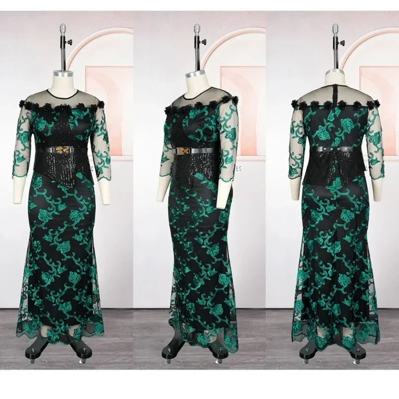 

Plus Size African Party Long Dresses for Women 2025 New Luxury Embroidery Sequin Robe Elegant Muslim Wedding Evening Gown