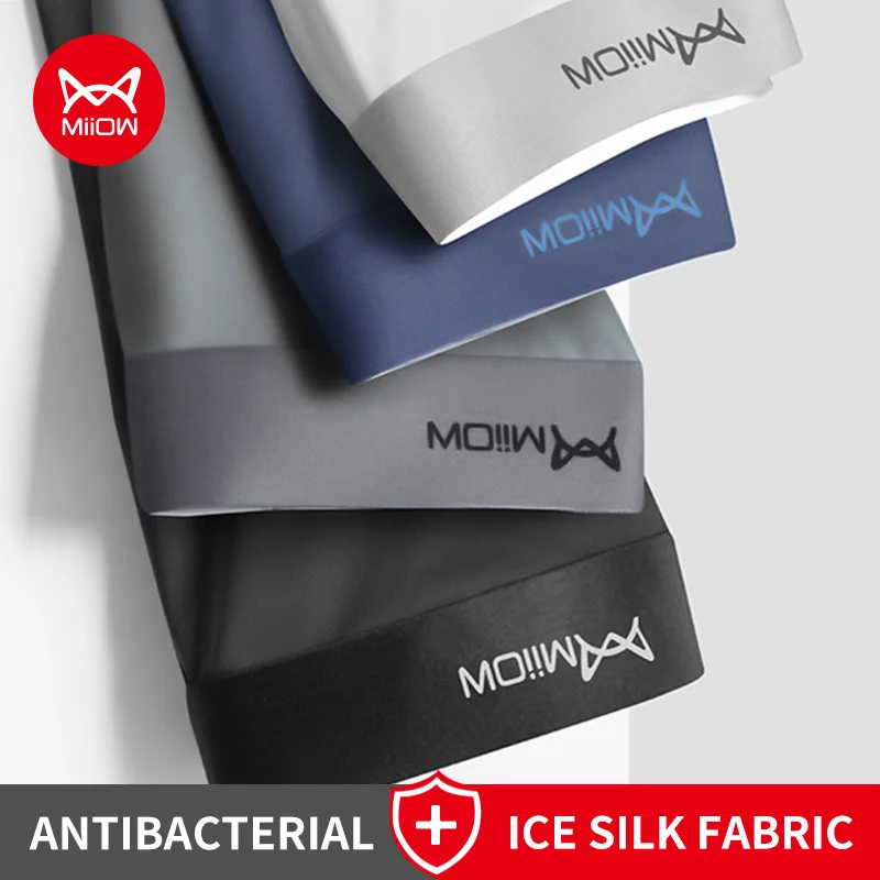 

MiiOW 4Pcs Ice Silk Men's Panties Seamless Breathable Man Boxershorts Graphene Antibacterial Men Underwear Man Boxers Underpants