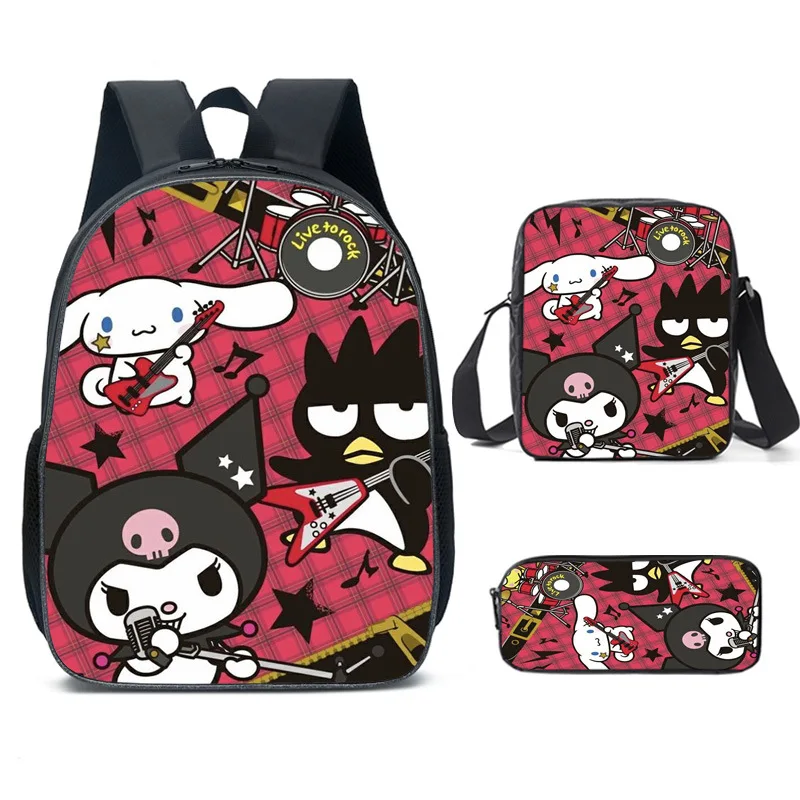 Kuromi Mochila Escolar com Bolsas de Ombro, Estojo para Lápis, Mochila Melody para Crianças, Melhor Presente para Crianças, Conjunto 3pcs