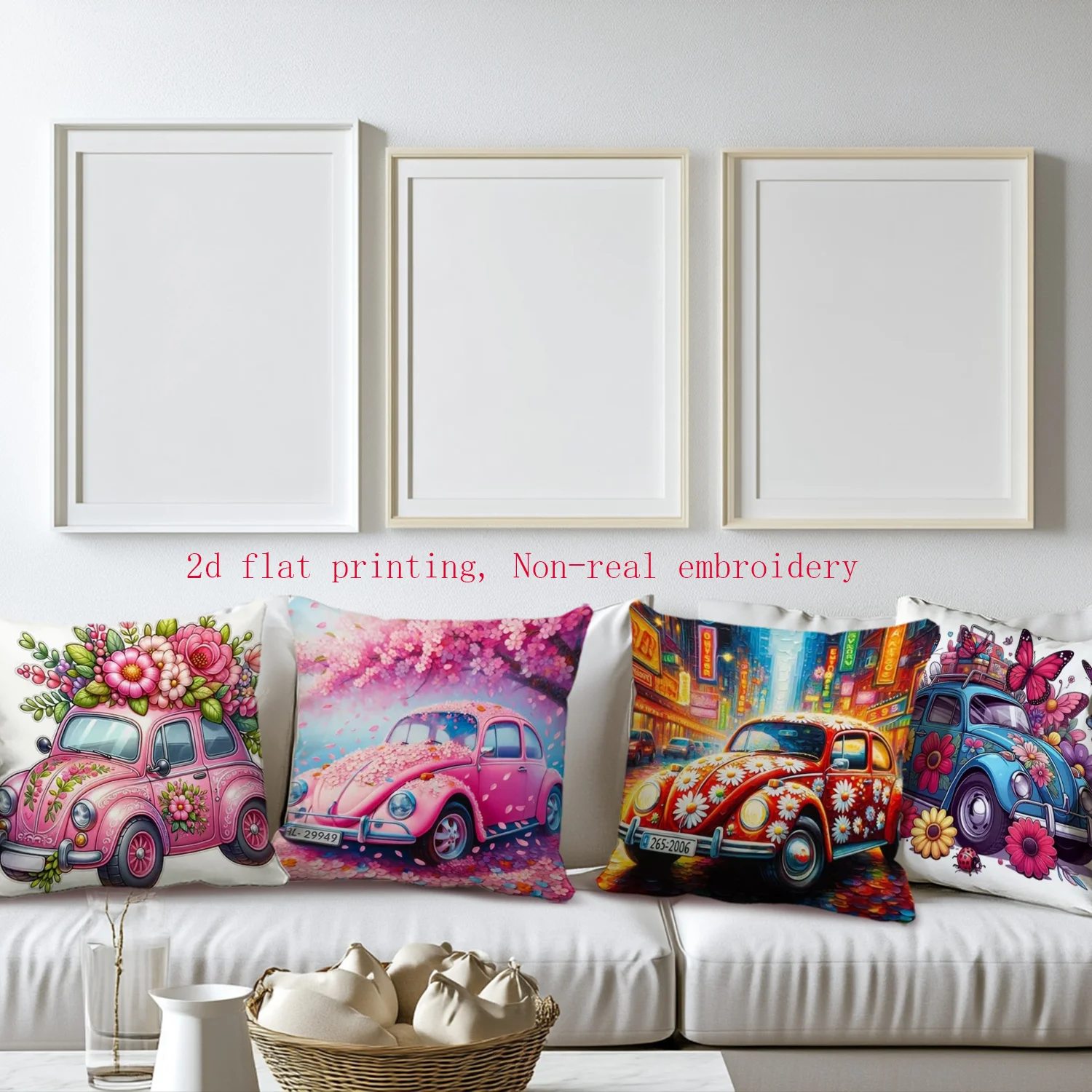 Spring car flowers digital printing pillow cover Short plush Suitable living rooms bedrooms sofas throw cushion cover