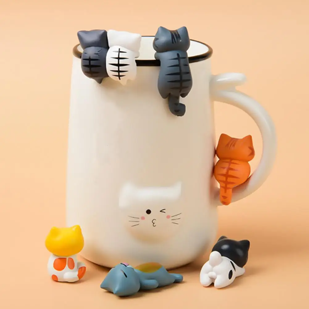 Decorative Cat Rim Hangers Cute Lying Cat Mug Hugger Clip-on Mini Tabby Figurine for Cup Monitor Flower Pot Decoration Desktop