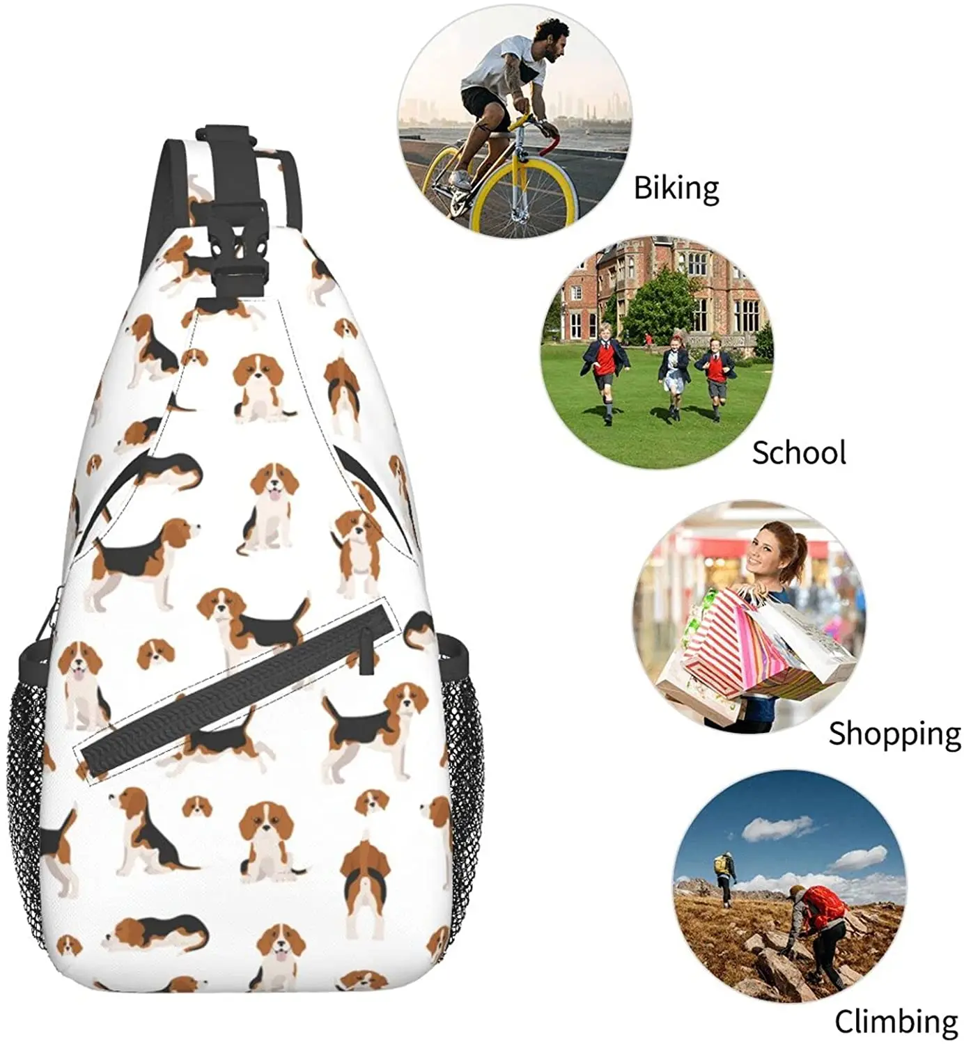 Beagle Puppy Dog Cute Hiking Daypack Crossbody Shoulder Backpack Sling Bag  Travel Chest Pack for Men Women