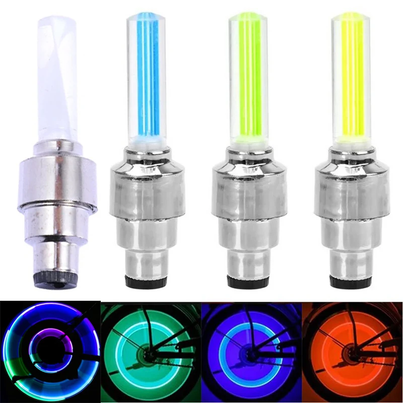 LED Light Tire Valve Caps Neon Lamp Cycling Warning Head Rear Light with Batteries Essential Bike Accessories for Night Rides