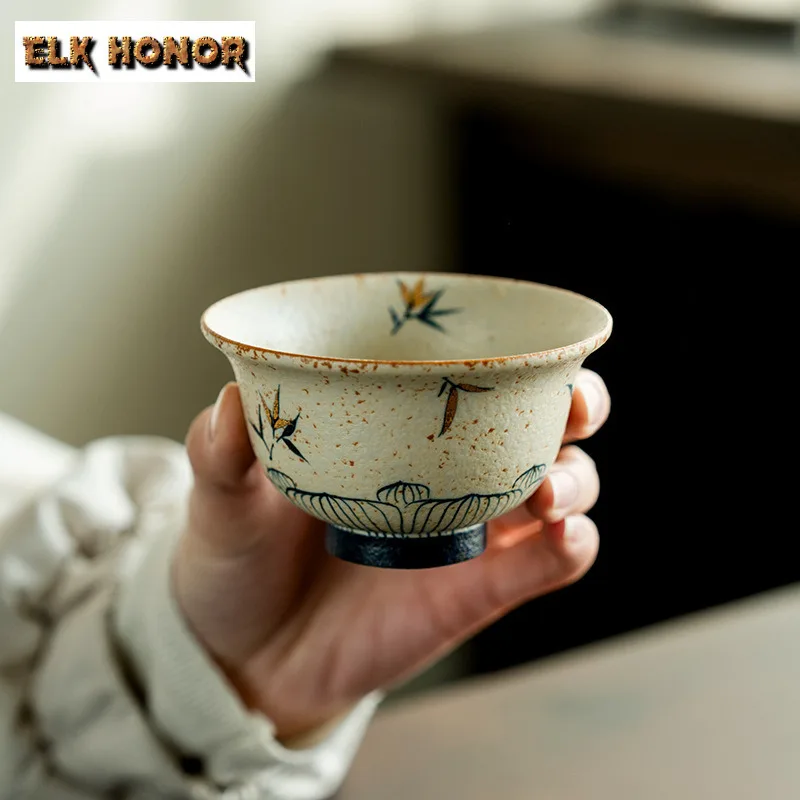 130ML Blue And White Flint Red Press-hand Cup Pure Hand-painted Green Bamboo Tea Cup Personal Tea Bowl Chazhan Kung Fu Teaset