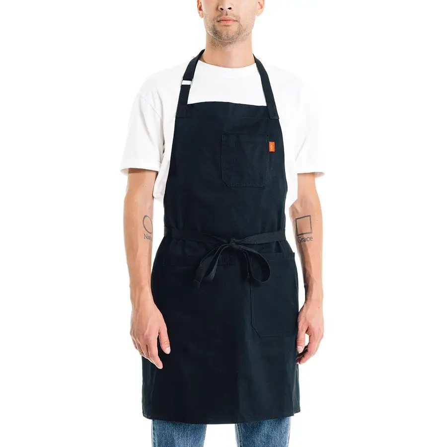 

Повседневный хлопковый кухонный фартук для мужчин и женщин, профессиональный фартук для шеф-поваров или официантов, с регулируемыми лямками и карманами