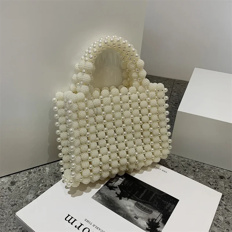 New Western Style Simple Fashion Personality Trend Allmatch Women's Bag Handwoven White Pearl Purses and Handbags Luxury 2024new