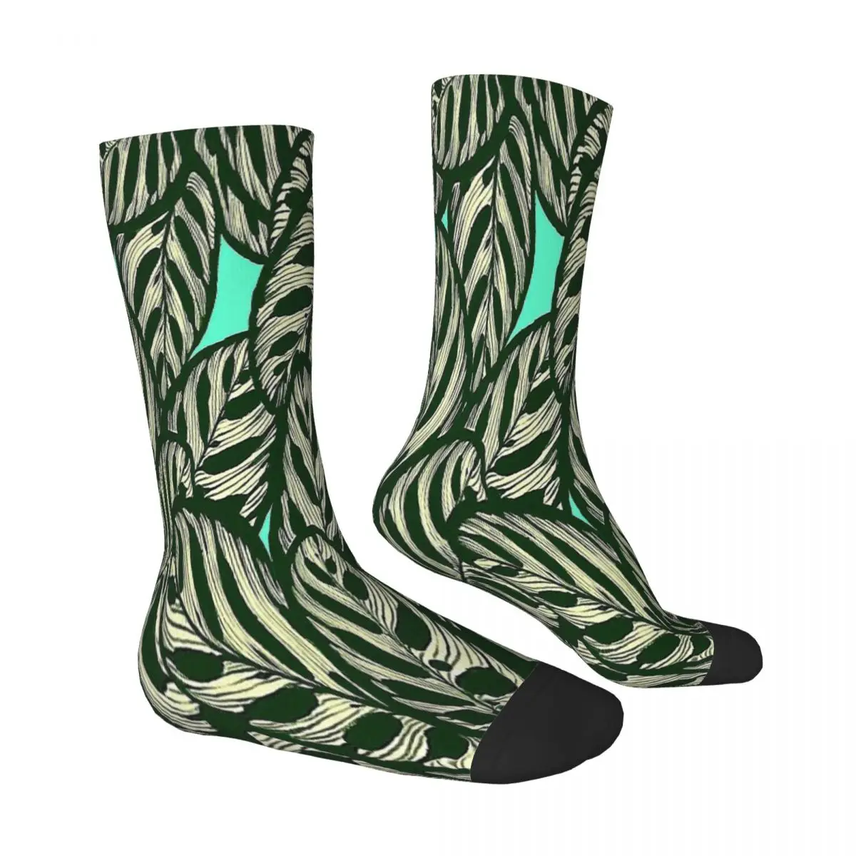 Calathea Makoyana Tropical Leaves Green Socks Male Mens Women Summer Stockings Polyester