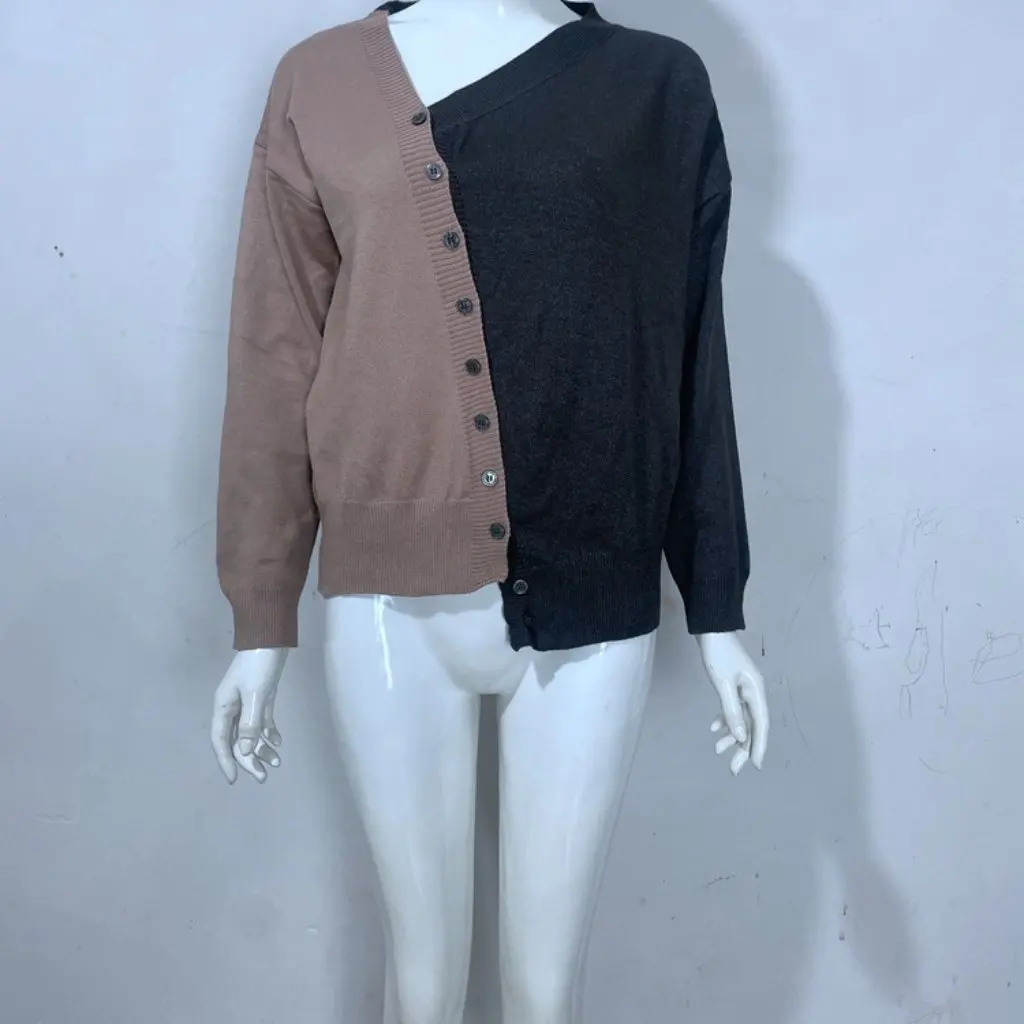 

Women's V Neck Button Color Block Cardigan Knitted Sweater Autumn Winter New Arrivals European American Style by