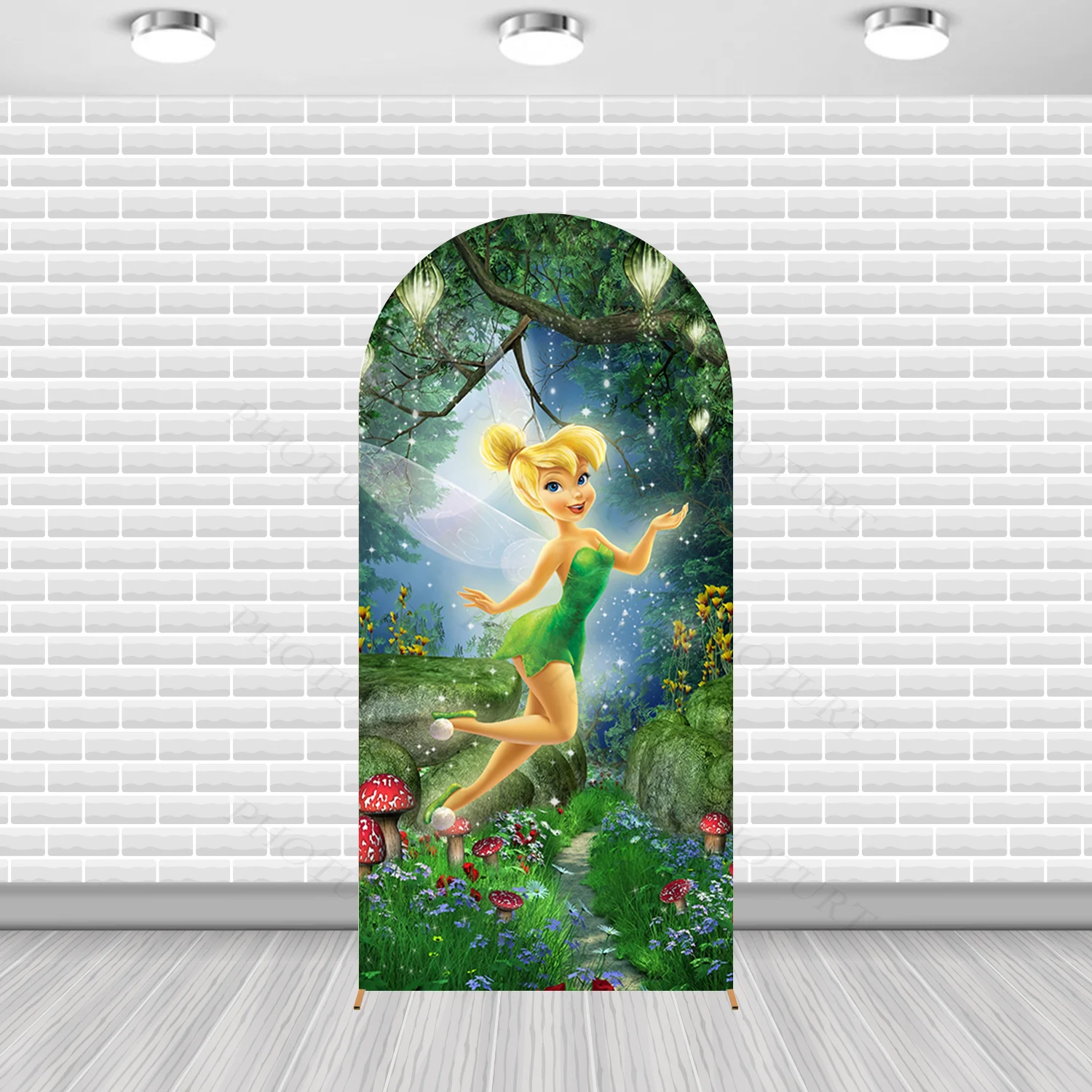 Arch Disney Tinker Bell Background Kids Birthday Party Backdrop Double Side Tinkerbell Polyester Arch Banner Photography Props