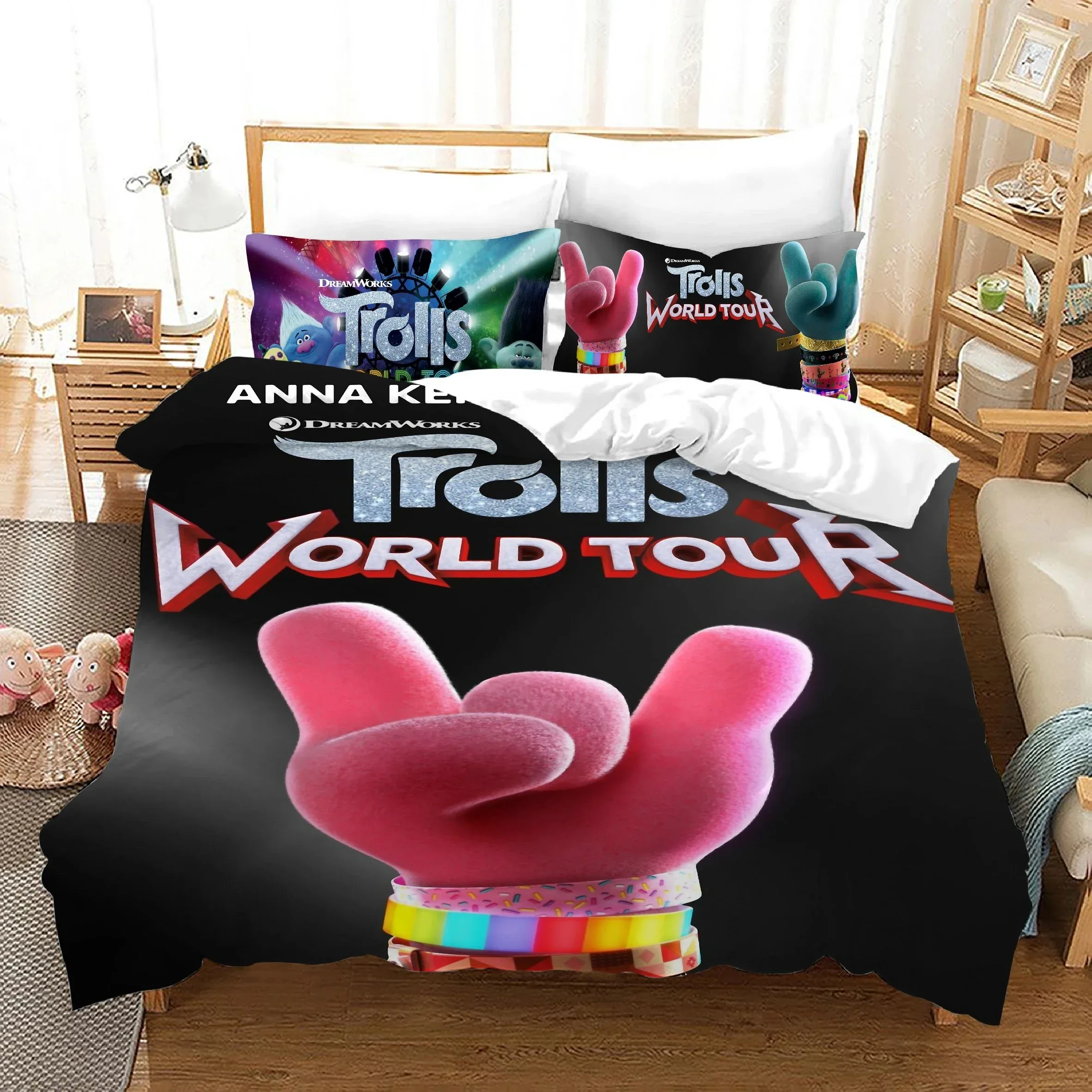 

Cartoon Trolls 3D Printed Duvet Case Pillowcase Bedding Set Twin Full King Size for Kids Bedroom Decor