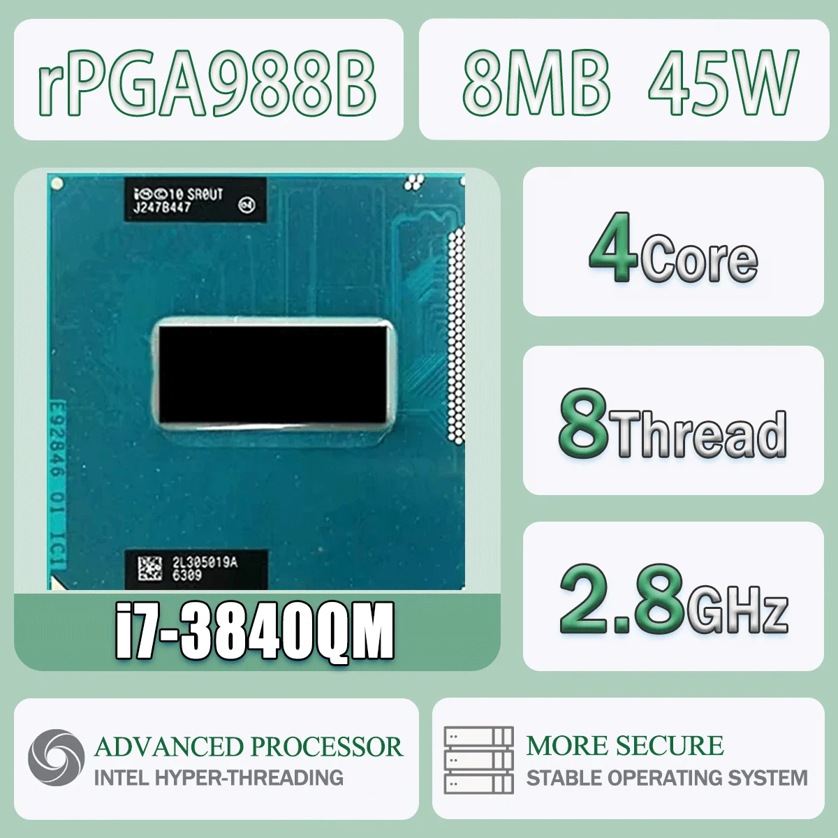 Intel Core I7-3840QM 2,8 GHz 4 núcleos 8 hilos 8M 45W I7 3840QM procesador de CPU de ordenador servidor Socket G2 / RPGA988B SR0UT