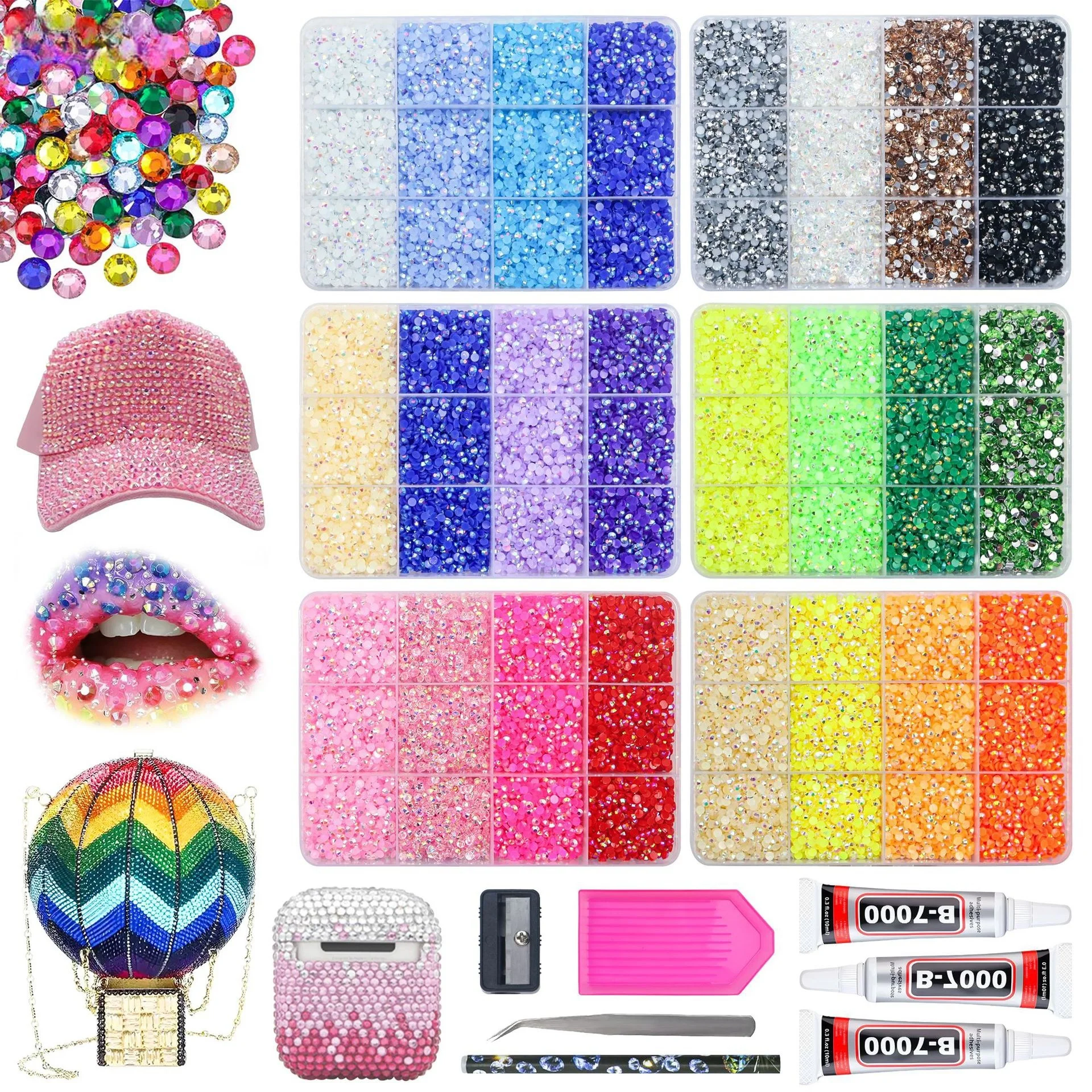 12 Grids 3mm Resin Flat Back Rhinestones Candy Color DIY Kit for Nail Art Diamond Painting Phone Case Handmade Decor Craft Suppl