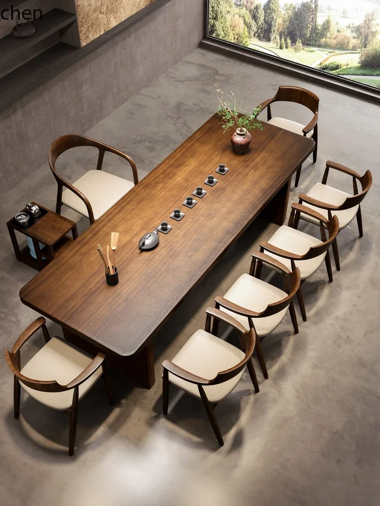 b7-Solid Wood Large Board Tea Table and Chair Set Office Natural Wood Living Room Home Tea Table