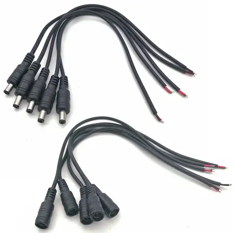 5Pcs Black 5.5 x 2.1mm DC Plug Jack Connector Cable Pigtail 12V Male Female 5.5*2.1 DC Adapter for 5050 3528 LED Strip Light