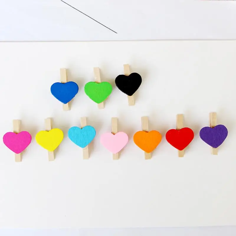 New Wood Clothes Pins Bulk 50pcs Wooden Laundry Pegs Heart Shaped Mini Photo Clip 3cm Color Love Clip For Home Decoration