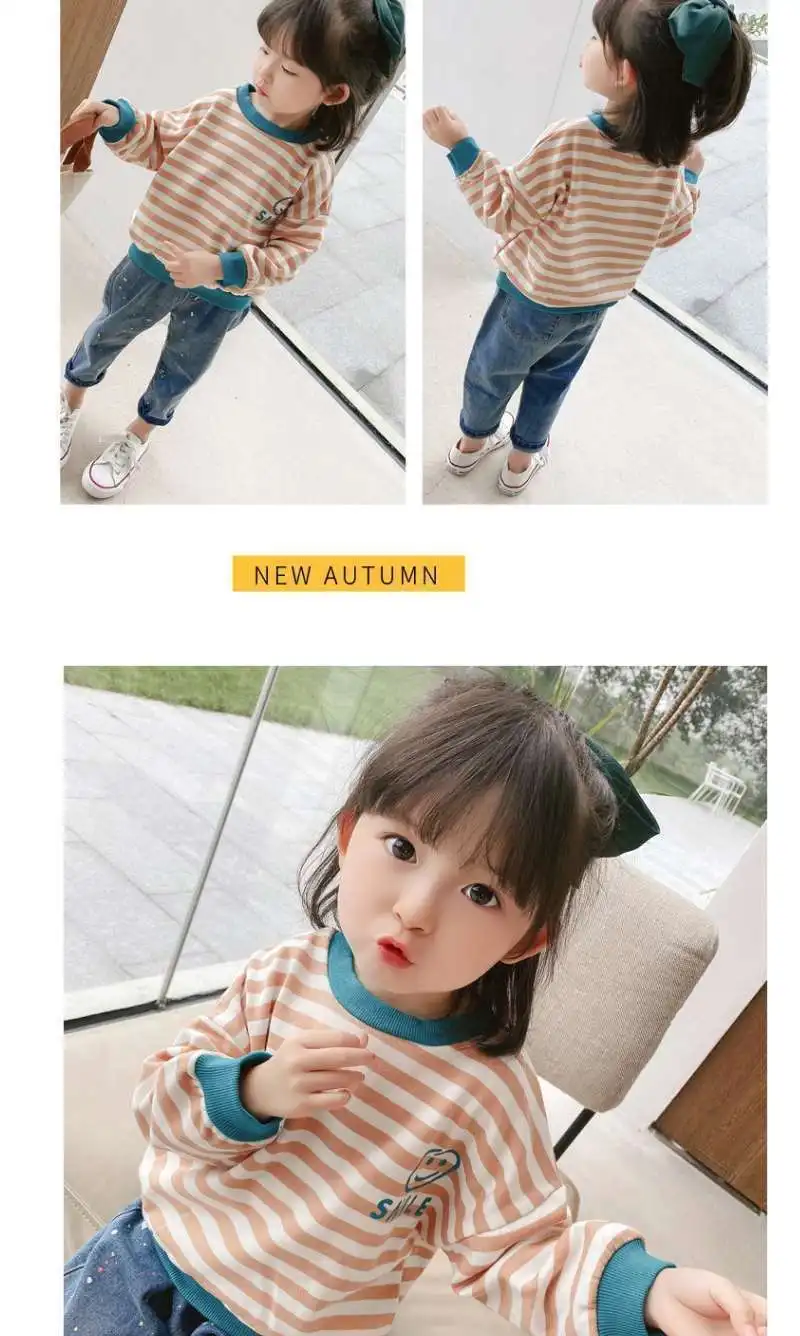 2026 Mädchen Langarm Gestreiftes Oberteil Frühling Herbst Locker Sitzendes T-Shirt Sweatshirt Hybrid Atmungsaktiv Bequem Dünner Stoff Kleinkinder – Detail 8
