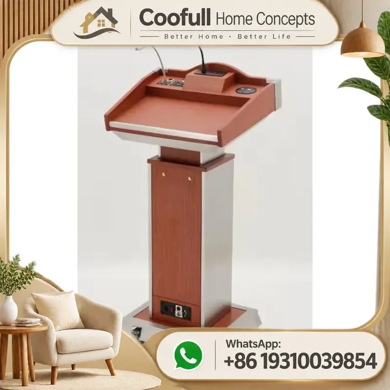 Wood Stainless Steel Digital Podium Lectern For Conference Classroom Church Multimedia Speech Adjustable Height Modern Design